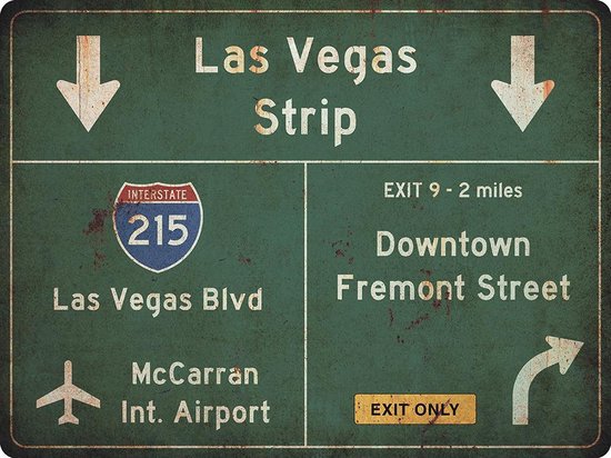 Signs-USA Verkeersbord - Amerika - Las Vegas - grunge - Wandbord - 60 x 45 cm
