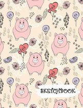 Sketchbook: Pink Cartoon Pig Themed Fun Framed Drawing Paper Notebook
