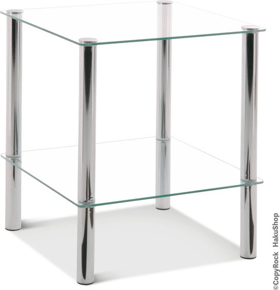Bijzettafel gehard veiligheid glas | 39x39 |Verchroomd staal | glazen bijzet tafel 47 cm hoog