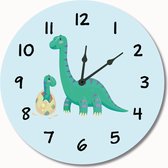 Kinderklok Dino/Dinosaurus blauw | STIL UURWERK |dieren wandklok van hout voor kinderkamer en babykamer | decoratie accessoires | jongens slaapkamer