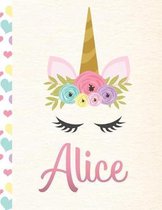 Alice: Personalized Unicorn Sketchbook For Girls With Pink Name - 8.5x11 110 Pages. Doodle, Sketch, Create!