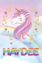 Haydee: Haydee Unicorn Notebook Rainbow Journal 6x9 Personalized Customized Gift For Someones Surname Or First Name is Haydee