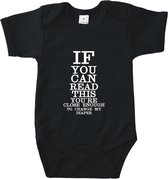 Rompertjes baby met tekst - If you can read this you're close enough to change my diaper - Romper zwart - Maat 50/56