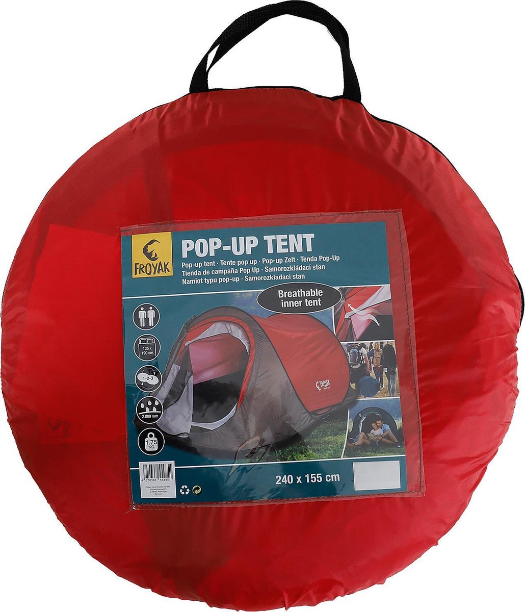 Froyak Pop Up Tent - Grijs/Rood - 2 Persoons | bol.com