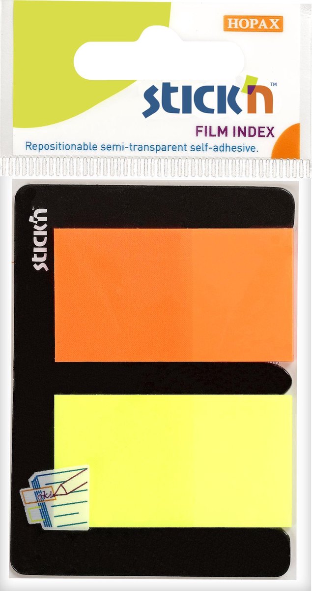 Stick'n Film Index sticky tabs - 45x25mm - Neon geel - Neon oranje - 50 Index tabs