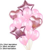 Ballonpakket 14 stuks Folieballonnen en Latexballonnen in Roze (31249)