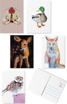 Dieren Wenskaarten set -5 stuks- Blanco - Ansichtkaarten - Kaartje sturen - De originele illustraties zijn handgemaakt door Angela