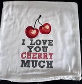 Sierkussenhoes met tekst "I love you cherry much" LENA - Wit / Rood - 40 x 40 cm