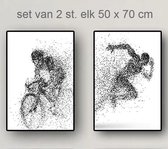 Allernieuwste 2-Delig Canvas Schilderij Wielrennen en Hardlopen Atletiek - Sport - 2x 50x70cm - Kleur