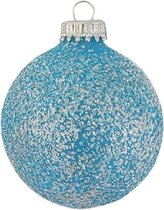 Boules de Noël en Verres Boules de Noël 7 cm avec paillettes bleu clair - boîte de 4
