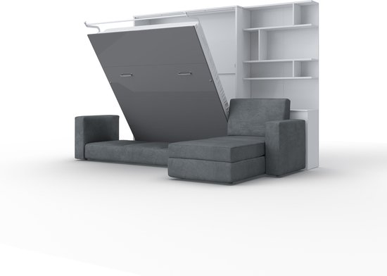 INVENTO SOFA MAX Lit pliant vertical avec canapé d'angle - Lit escamotable - Lit escamotable - Wit/ Grijs brillant - 200x160