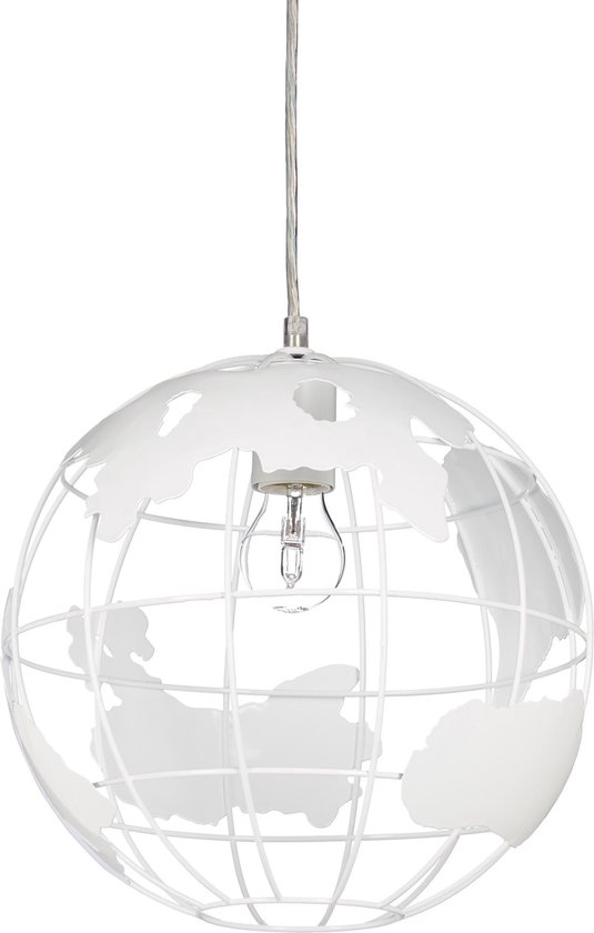relaxdays hanglamp wereldbol - bolvormige plafondlamp - wereld - pendellamp - metaal wit