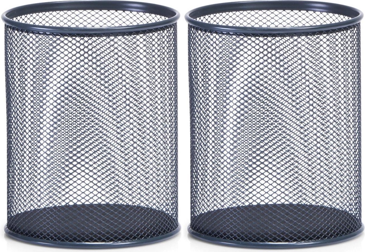 2x Stuks grote pennenbakjes antraciet grijs van draadmetaal/mesh 11 x 13,5 cm - Bureau accessoires