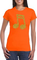Gouden muziek noot  / muziek feest t-shirt / kleding - oranje - voor dames - muziek shirts / muziek liefhebber / outfit L