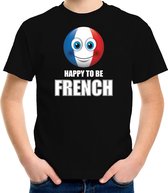 Frankrijk Happy to be French landen t-shirt met emoticon - zwart - kinderen - Frankrijk landen shirt met Franse vlag - EK / WK / Olympische spelen outfit / kleding 122/128