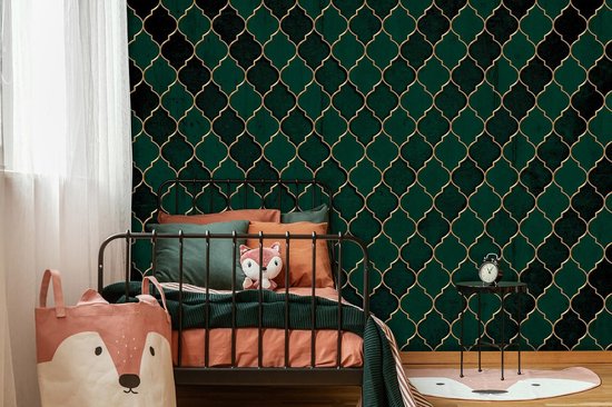 Papier peint photo Extrême-Orient XXL - Trèfle marocain Or - 368 x 254 cm - vert-or