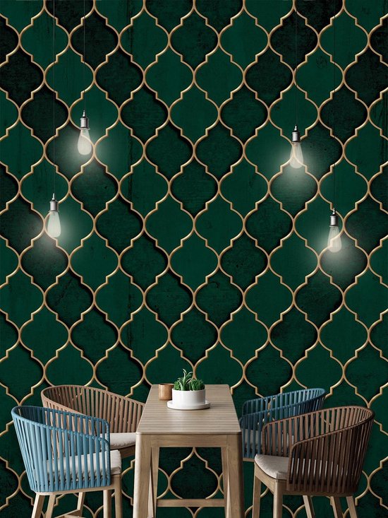Papier peint photo Extrême-Orient XXL - Trèfle marocain Or - 368 x 254 cm - vert-or