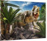 Dinosaurus T-Rex tropical attack - Foto op Plexiglas - 80 x 60 cm