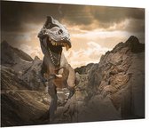 Dinosaurus T-Rex op maanlandschap - Foto op Plexiglas - 60 x 40 cm