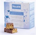 Verpakking van TimFit maaltijdvervangers met twee doorgesneden eiwitrepen op de voorgrond.
