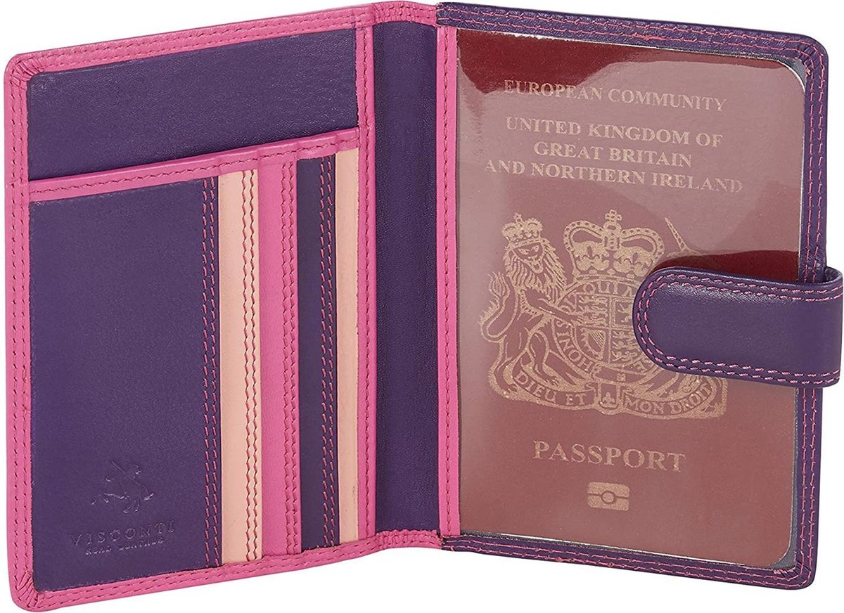 Visconti Paspoort Portemonnee - Paspoorthouder - Leer - RFID - Rainbow Collectie - Paars-Multi (RB75 BY)