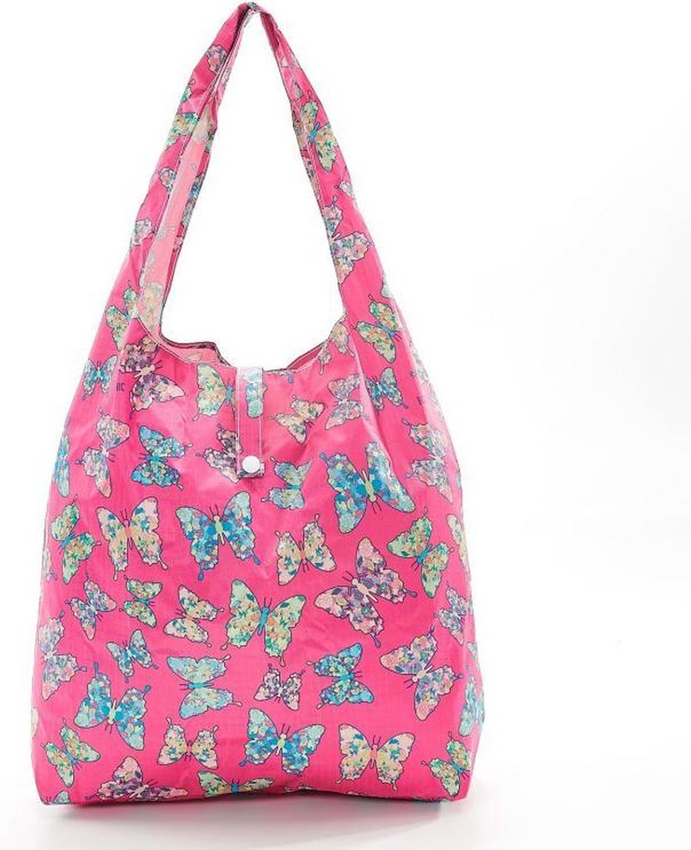 Shopper Tas Vlinder Roze Gerecycleerd Nylon Opvouwbaar Waterdicht 56 x 38 x 10 cm