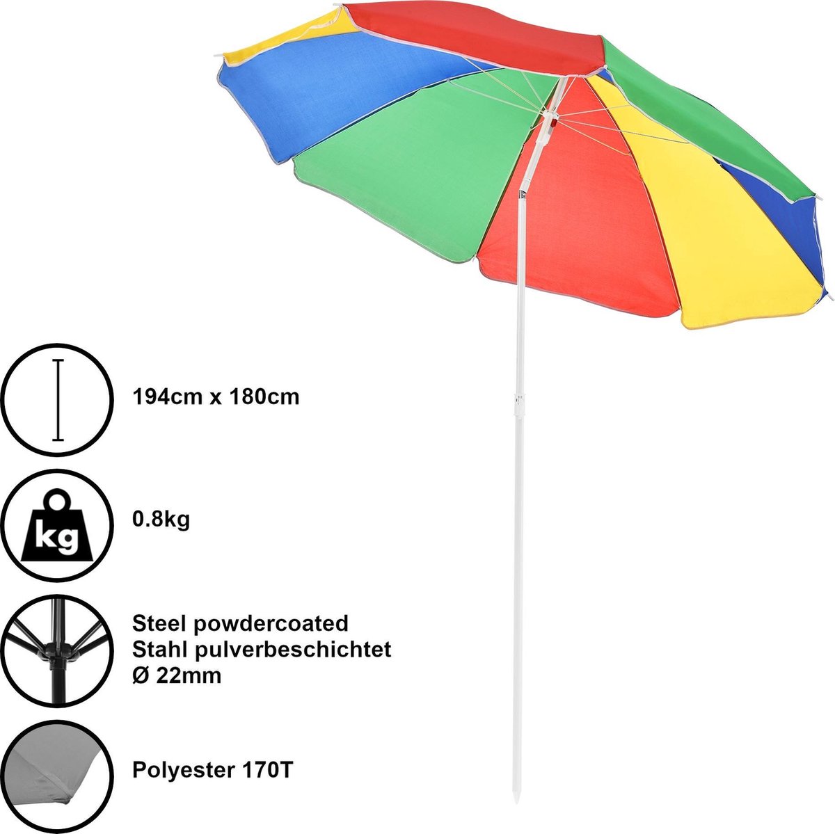 breed Montgomery Besmetten Kantelbare strandparasol parasol Ø180x194 cm meerkleurig | bol.com