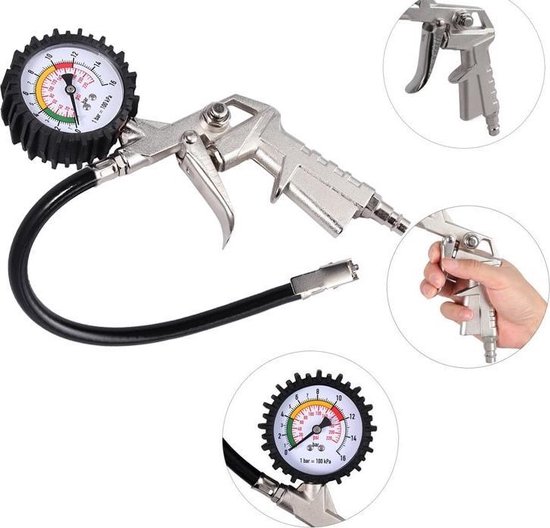 Bandenspanningsmeter - Manometer - Bandenvulpistool - Drukmeter - Auto Fiets | bol.com