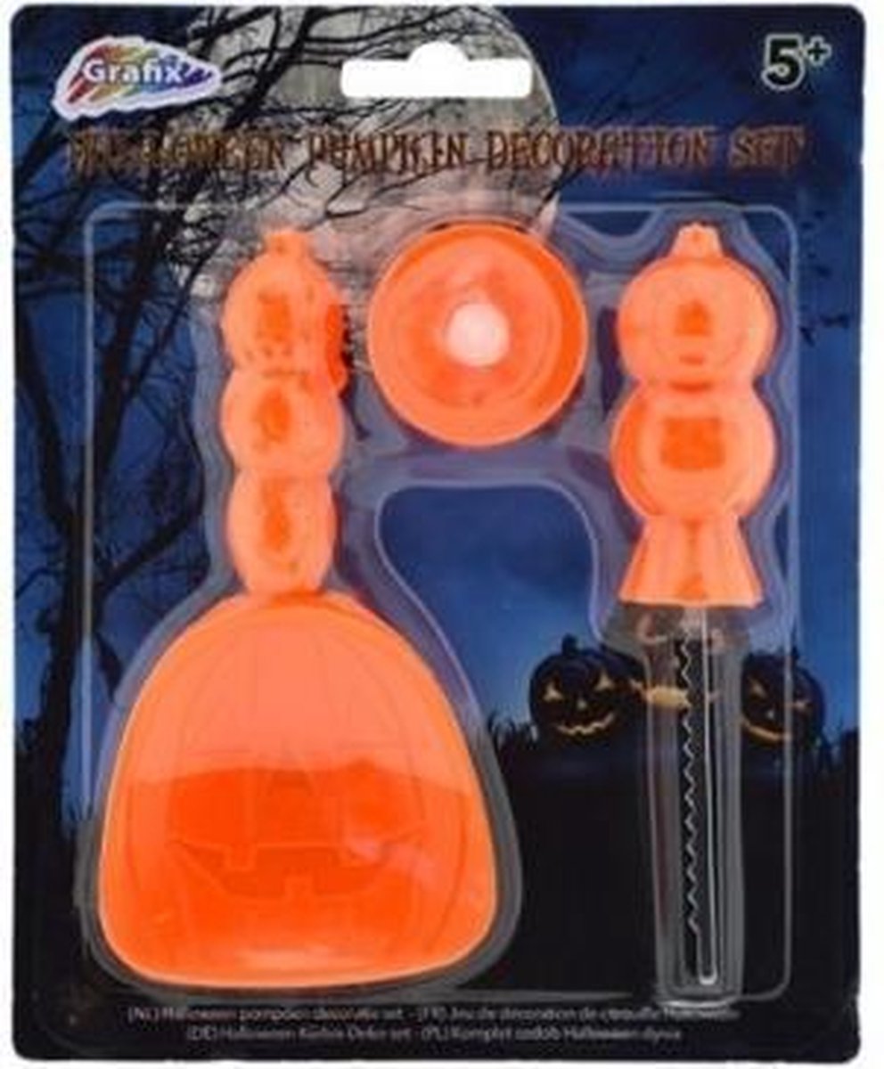 Halloween pompoen decoratieset - Waxinelichtje - Schepje - Zaagje