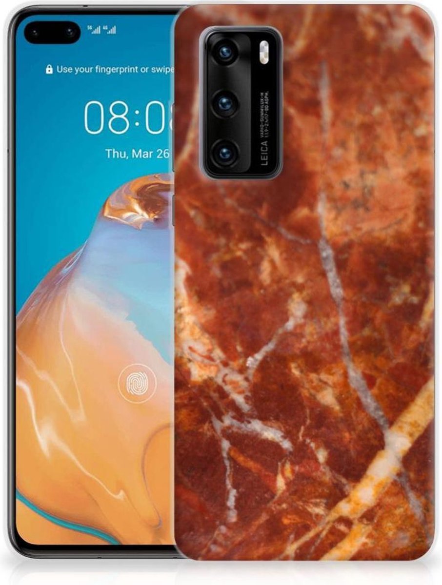 Huawei P40 TPU Siliconen Hoesje Marmer Bruin