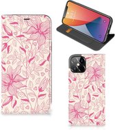 Magnet Case iPhone 12 Pro Max Telefoon Hoesje Roze Bloemen