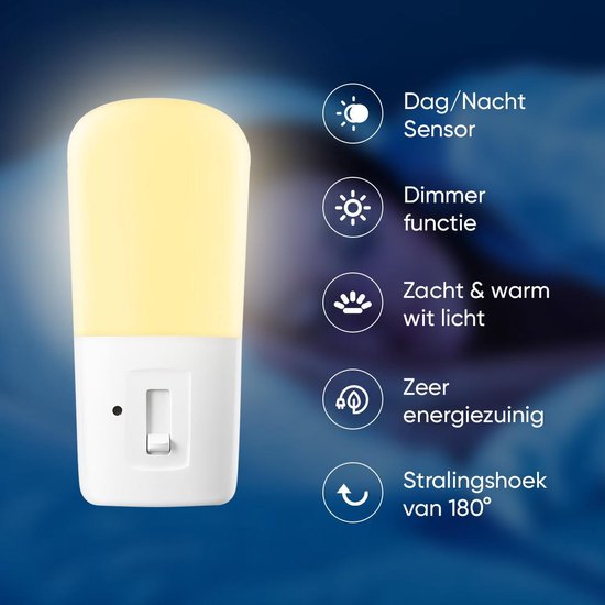 2 stuks iqonic® LED Stopcontact - Dimbare Nachtlampjes met Sensor -... bol.com