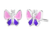 Traveller kinderoorstekers - zilver 925 - roze/paarse vlinder Fluture - #545234