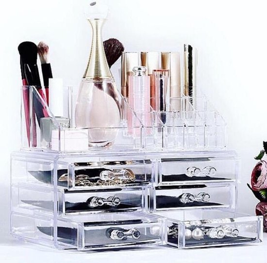 Make-up Organizer - Tweedelig - Cosmetica Organizer - Make-up Organizer Transparant - Sieradenbox - 6 laden - Merkloos