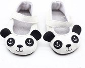 Panda schoentjes geschikt voor babypop met een lengte van circa 43 cm zoals Baby Born - Zwart wit schoenen met oogjes en oortjes