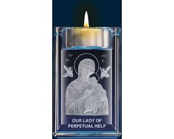 Cristal blok met Maria a.d. Bijstand met kaarsje. (50610)