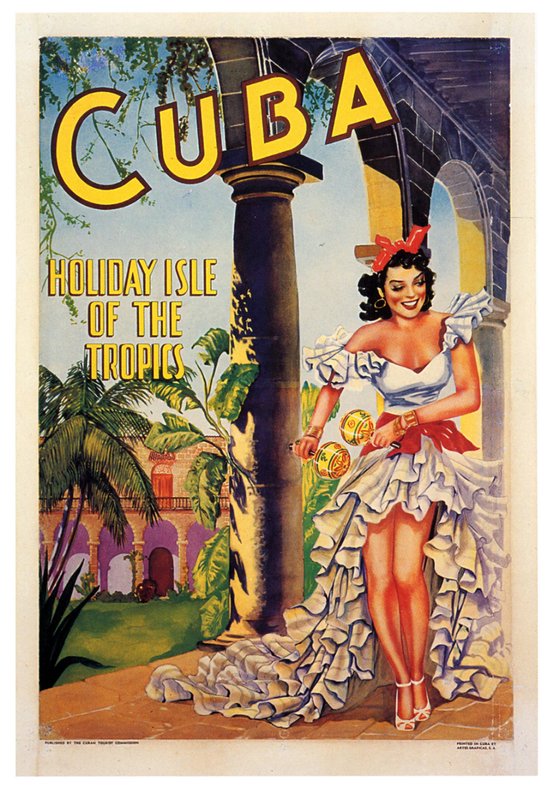 Affiche de voyage Cuba - Holiday Isle of the Tropics 1950 - Vintage/ Retro Travel poster - 70x50 cm Large - Lithographie