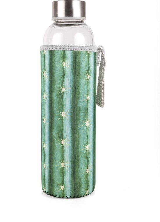 Kikkerland Glazen drinkfles - Inclusief een cactus sleeve - 0,6L
