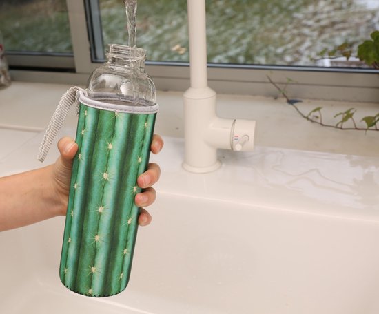 Kikkerland Glazen drinkfles - Inclusief een cactus sleeve - 0,6L