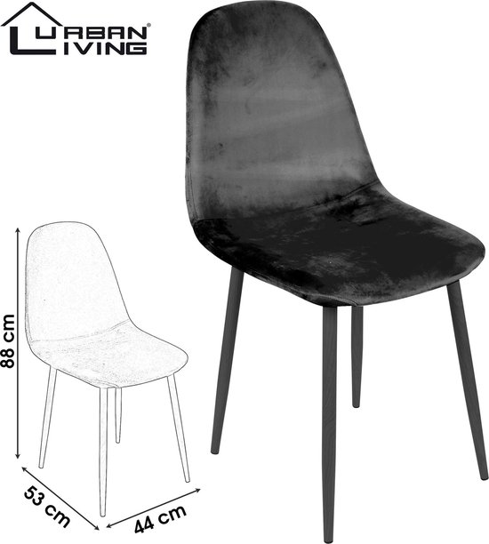 Urban Living - Ensemble de 4 chaises de salle à manger avec base en métal noir velours / velours