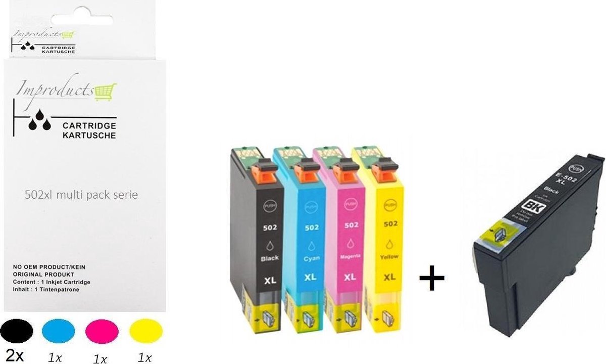 Improducts® Inkt cartridges - Alternatief Epson 502XL 502 XL set + zwart