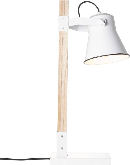 BRILLIANT lamp Plough lampe de table blanc / bois clair | 1x A60, E27, 10W, adapté aux ampoules standard (non incluses) | Échelle de A ++ à E. | Avec interrupteur à cordon