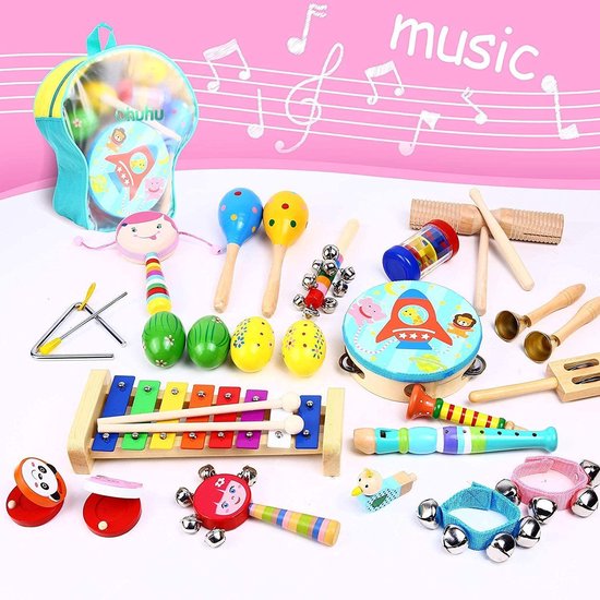 trimmen Sentimenteel Tolk Mazara muziekinstrumenten voor kinderen en baby's, 24 stuks, houten  speelgoed, | bol.com