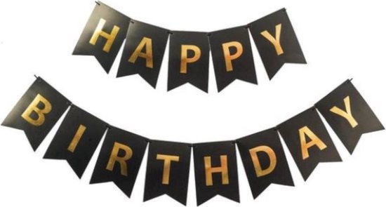 Happy Birthday Slinger Feest Versiering Verjaardag Versiering Vlaggenlijn Feest Decoratie Zwart & Goud - 1 Stuk cadeau geven