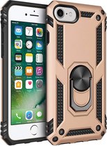 HB Hoesje Geschikt voor Apple iPhone SE (2022 / 2020) - HB Hoesje Geschikt voor Apple iPhone 6(s)/7/8 - Anti-Shock Hybrid Armor met Kickstand Ring - Goud