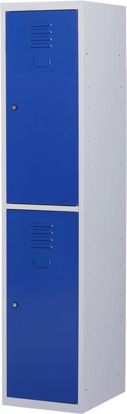 Lockerkast metaal met slot - 2 deurs 1 delig - Grijs/blauw - 180x40x50 cm - LKP-1054