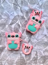 Roze Stitch Beschermhoes - AirPods 1/2 Case, Cover - geschikt voor de AirPods 1/2 - Pink - Monster