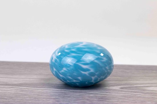 Mini Urn 'Stone' Blauw 9 cm Mondgeblazen Glas Knuffelkei Urnen