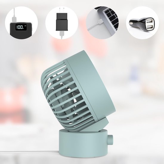 Northwall Mini USB Ventilator - Tafelventilator Blauw - Stille Mini Fan - Retro Bureau Ventilator - Klein, Stil en Geruisloos - Dual Motoren - Kantelbaar - 2 Snelheden