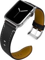 Leren bandje geschikt voor Apple Watch Zwart met zilverkleurige gesp 38mm - 40 mm Watchbands-shop.nl